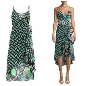 Diane Von Furstenberg Green and Black Wrap Dress